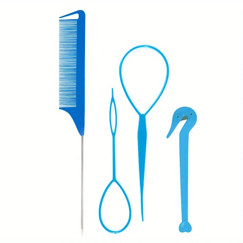 4-teiliges WANMEI Stirnband-Werkzeug, Haarflechtwerkzeug mit Maus-Schwanzkamm, Pferdeschwanz-Stirnband-Entferner, schnell gestaltendes Haar-Accessoire