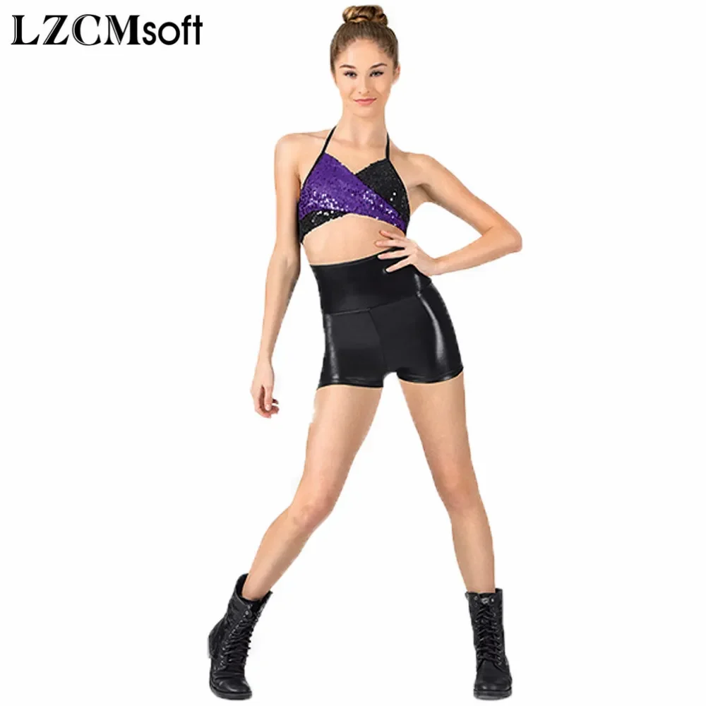 LZCMsoft Pantaloncini da ballo a vita alta per adulti Donna Stivali rave metallizzati lucidi Pantaloncini Intimo effetto bagnato Mutande per spettacoli teatrali