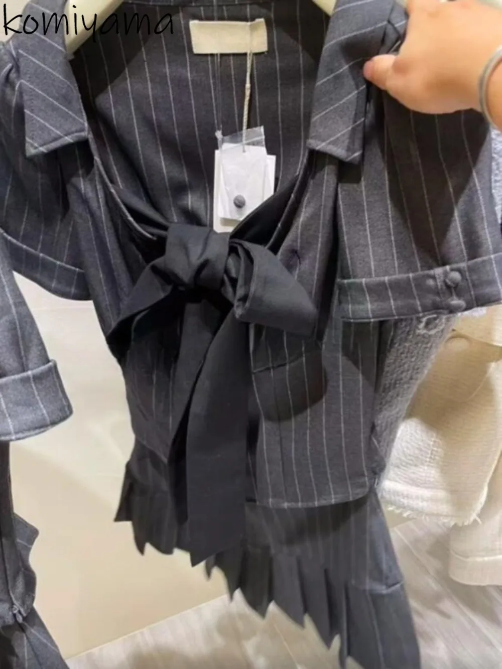 

New Pure Desire Style Two Piece Sets Japan Casual Short Sleeve Bow Shirts Blouses Pleated High Waist Skirts Teenage Girls Set