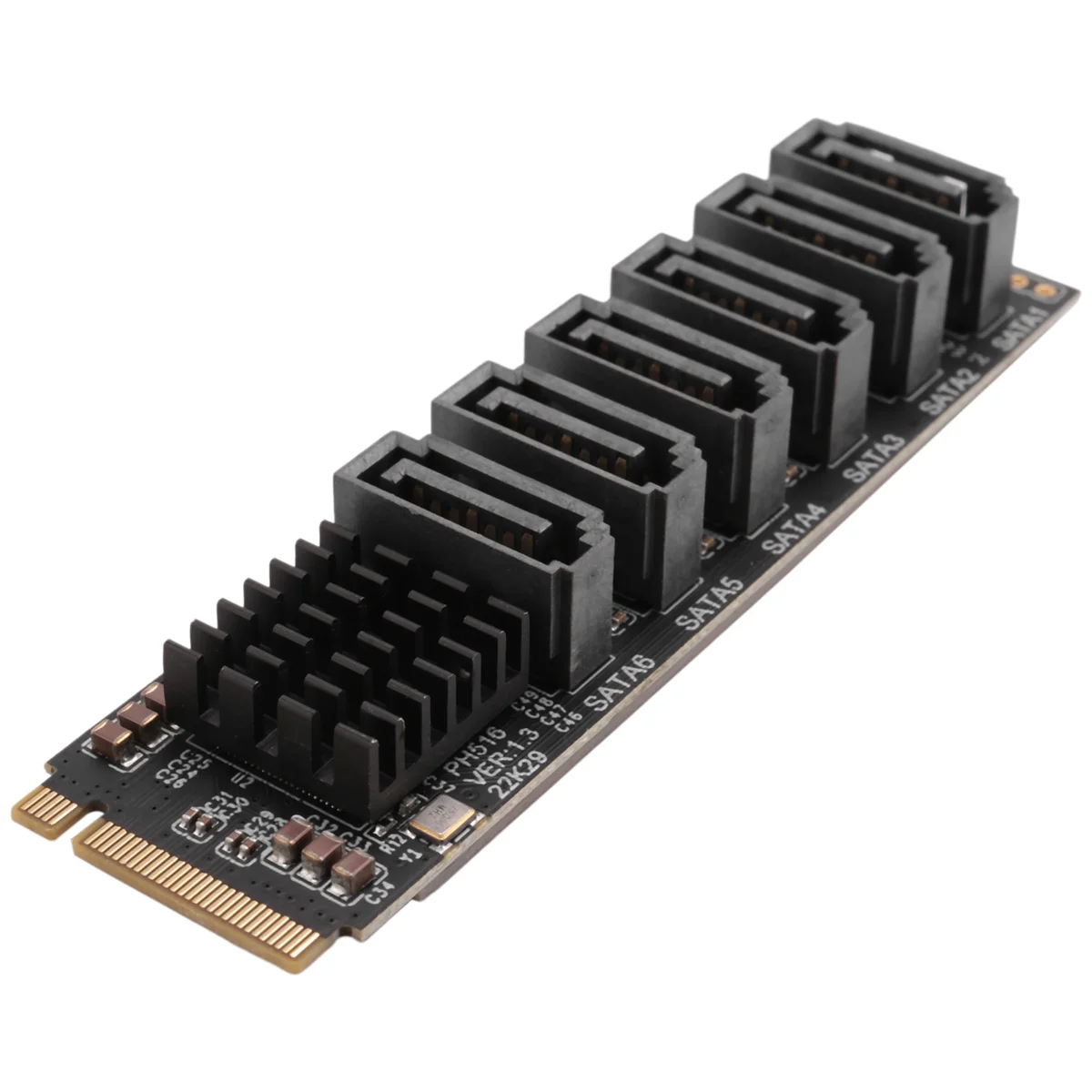 M.2 MKEY PCI-E Riser Card M.2 NVME To SATA3.0 PCIE To SATA 6Gpbsx6-Port Expansion Card ASM1166