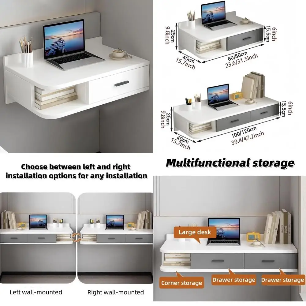 مكتب كمبيوتر خشبي أنيق مع أدراج ومنضدة عائمة حديثة وطاولة تزيين لحلول تخزين غرفة النوم