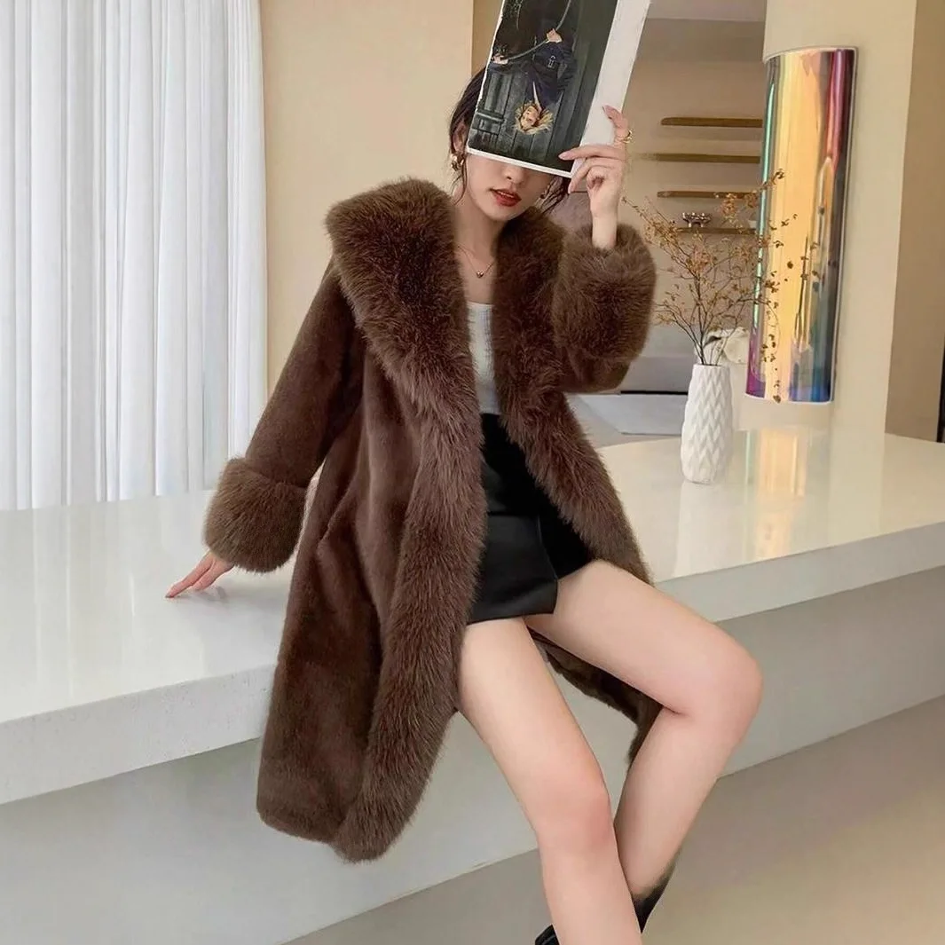 Women 2026 Eco-friendly Faux Fox Fur Coat, Shawl Collar Short Fluffy Fur Jacket, Vintage Chic Winter Overcoat
