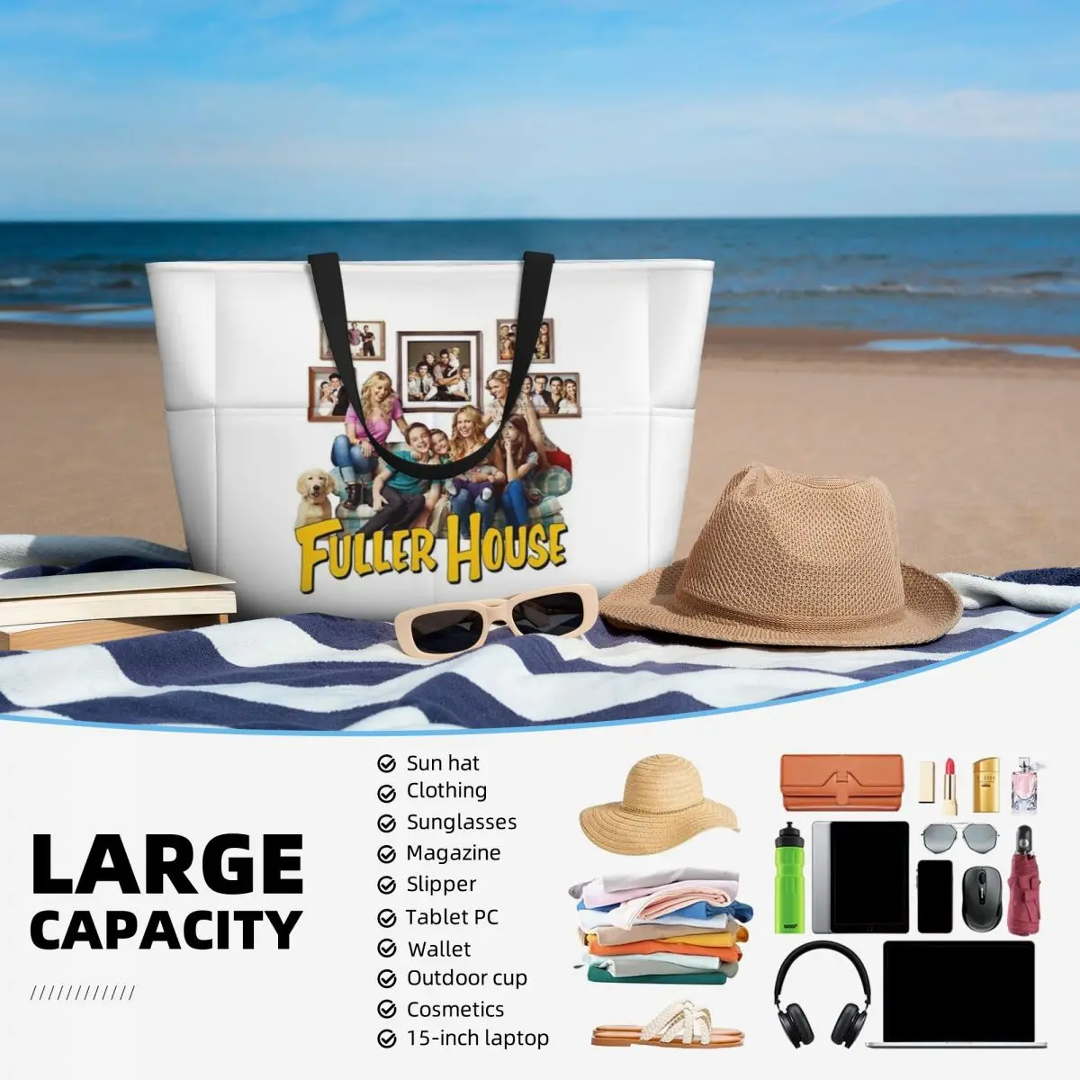 Fuller House Cast Merch bolsa de viaje de playa, bolso de mano Popular de gran capacidad, bolso de hombro de viaje, patrón multiestilo