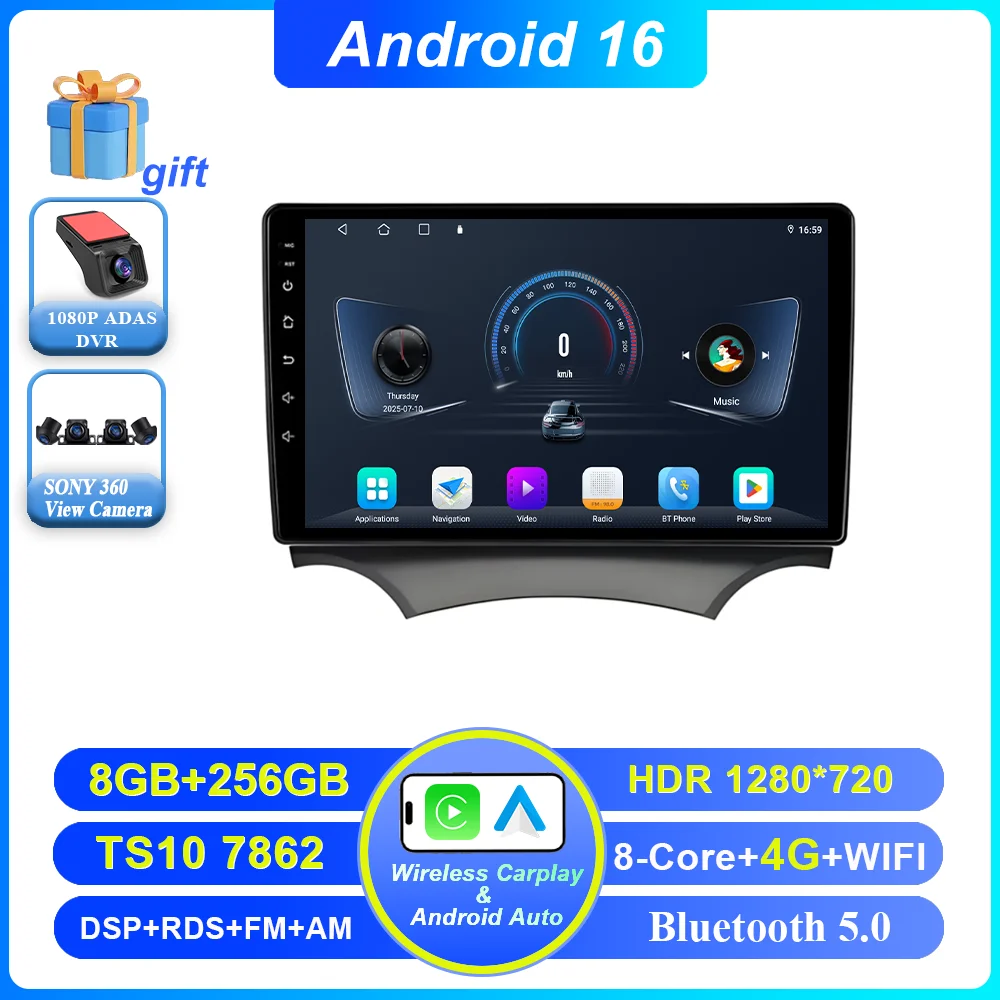 Android 16 Carplay voor Ford Ka 2008 - 2014 autoradio stereo multimediaspeler videospeler GPS navigatie QLED touchscreen 4G DSP