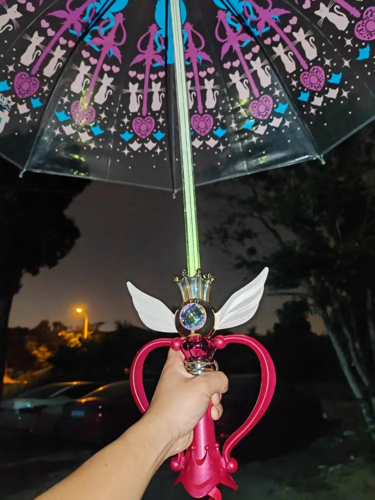 Sailor Moon Anime Peripheral Moonlight Magic Stick Led Light Umbrella Transparent Umbrella Costume Cosplay Props Girl Gift Toy