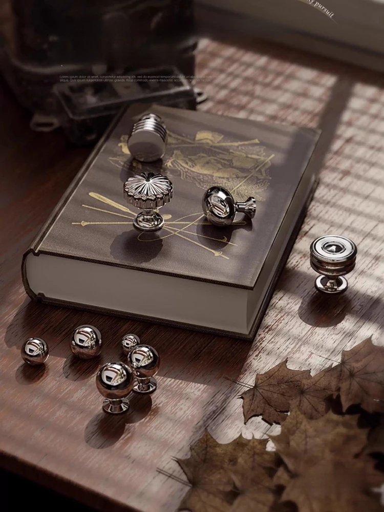 

French brass handle wardrobe door drawer handle, light luxury pure copper cabinet handle, silver copper handle