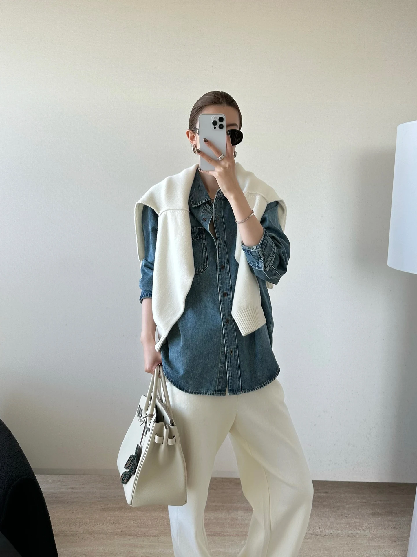 

Светло-голубые джинсовые многослойные длинные свеки в стиле ретро, внутренняя одежда для поездок на работу, простая элегантная женская повседневная мода