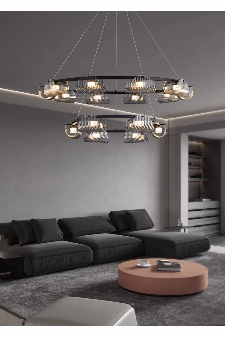 Black LED Pendant Lights Dining Room Smoky Gray Glass