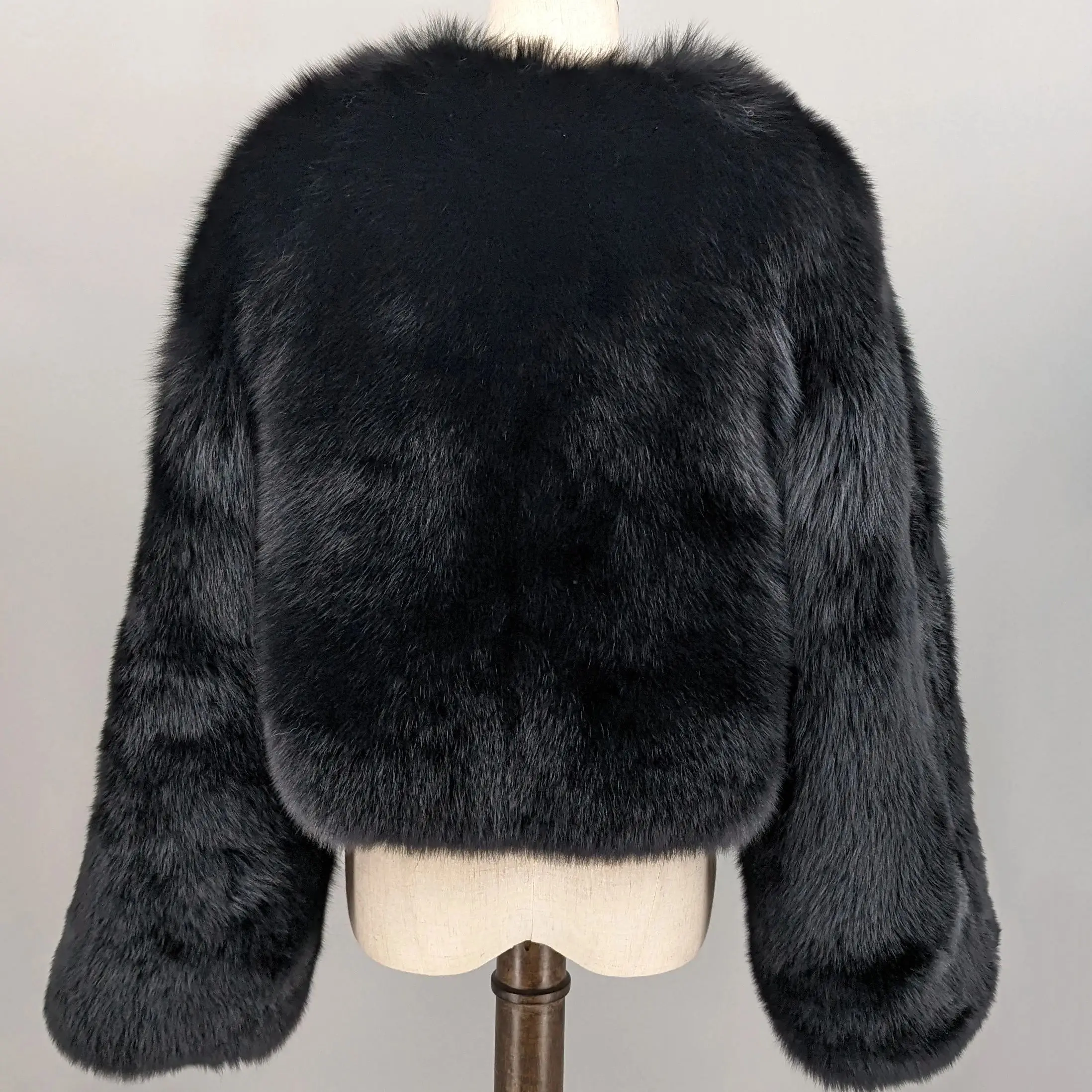 full - pelt real fox fur short coat length 45 CM long sleeve soft warm   250463
