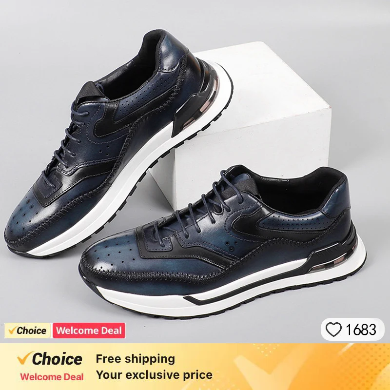 Luxury Designer Men's Oxford รองเท้าผ้าใบ Splicing Trainers ของแท้หนังเย็บสบายลื่นรองเท้าสบายๆผู้ชาย