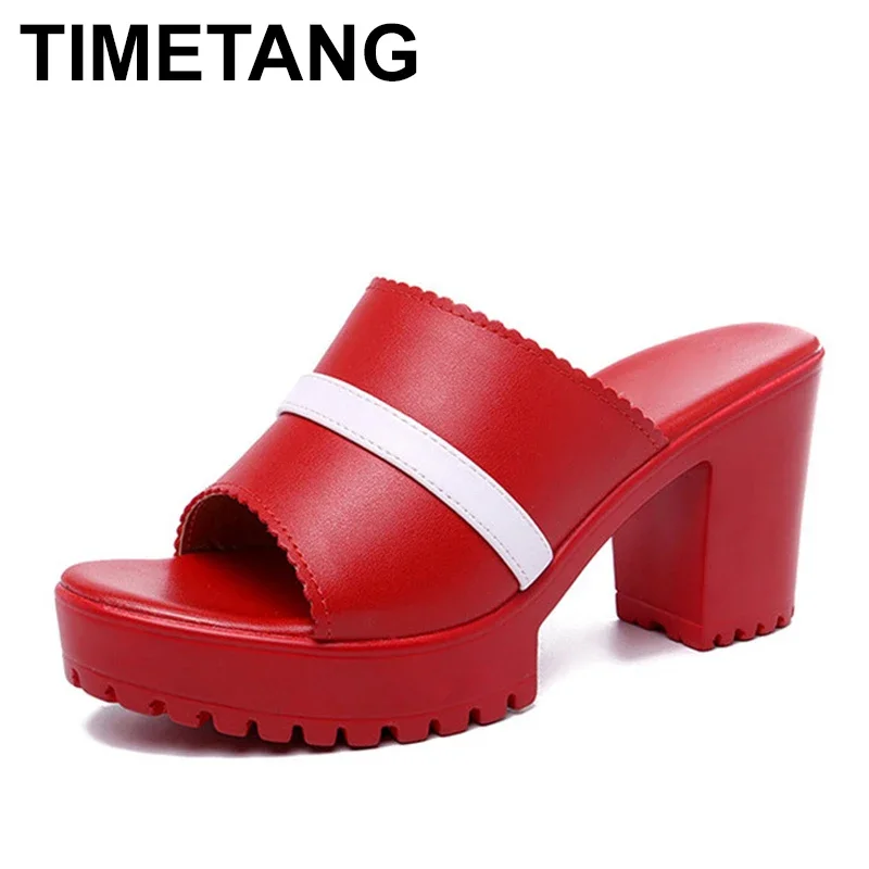 

TIMETANGFashion, сандалии и тапочки на толстом каблуке, непромокаемые тапочки на большой платформе, элегантные темпераментные шлепанцыE1261