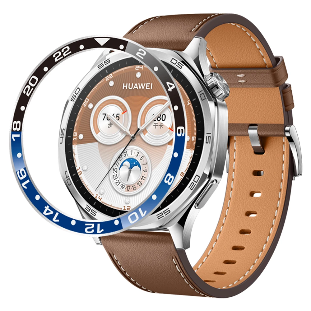 For Huawei Watch GT 5 46mm Bezel Ring Aluminum Alloy Dual Color Protective Cover Ring - Black+Blue  /  White Characters
