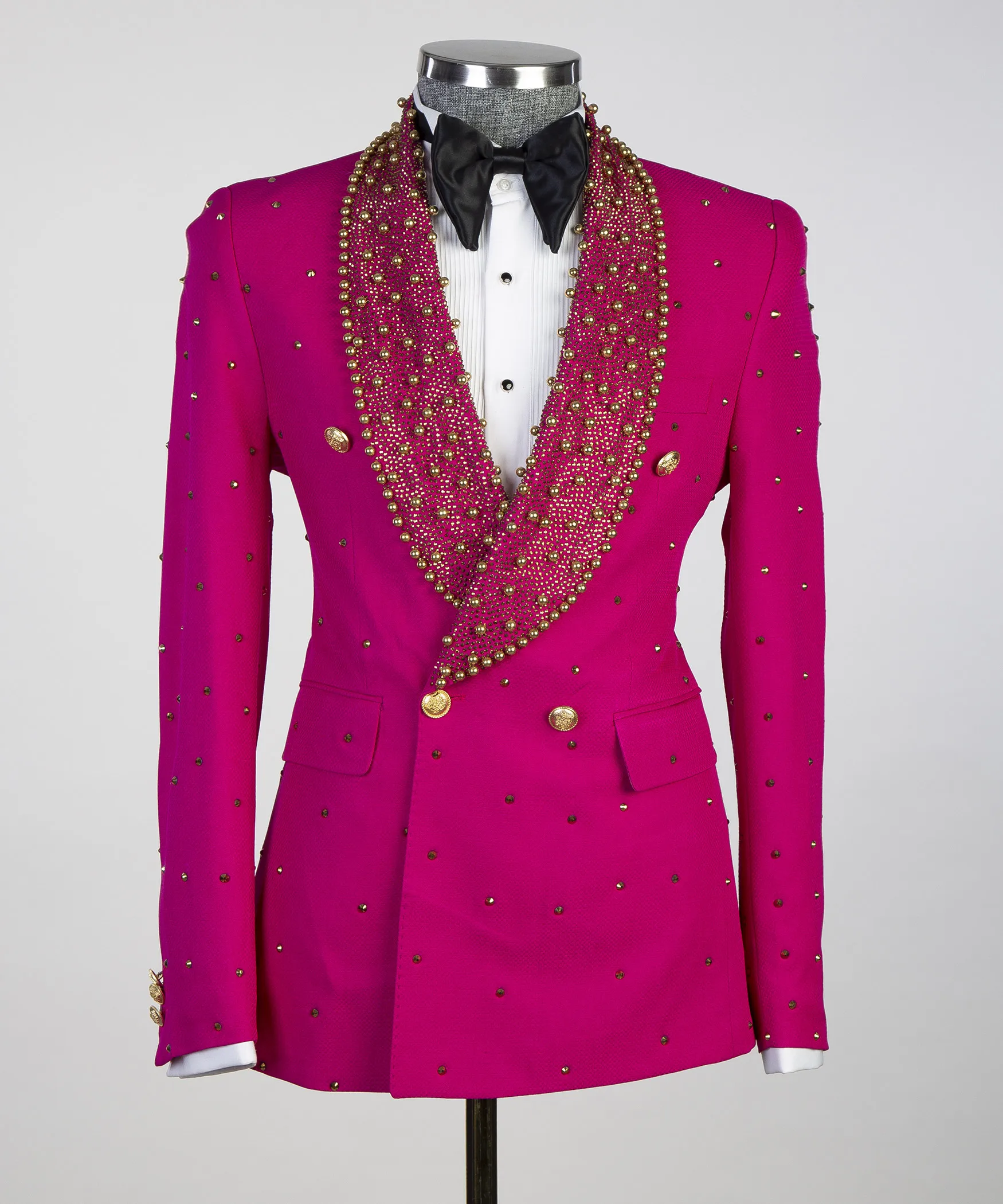 패션 비즈 장식 남성 정장, 웨딩용 더블 숄 라펠 브레스티드 신랑 예복 턱시도, 비즈니스 맞춤 제작 2피스 재킷 팬츠