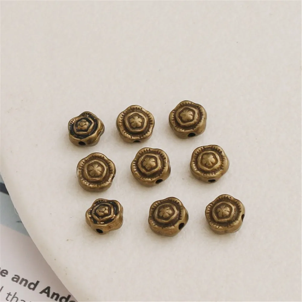 Ancient Bronze Metal Glaze Beads Retro Double-Sided Flower Through-hole Beaded Accessories DIY Jewelry Materials Beads 6.5mm