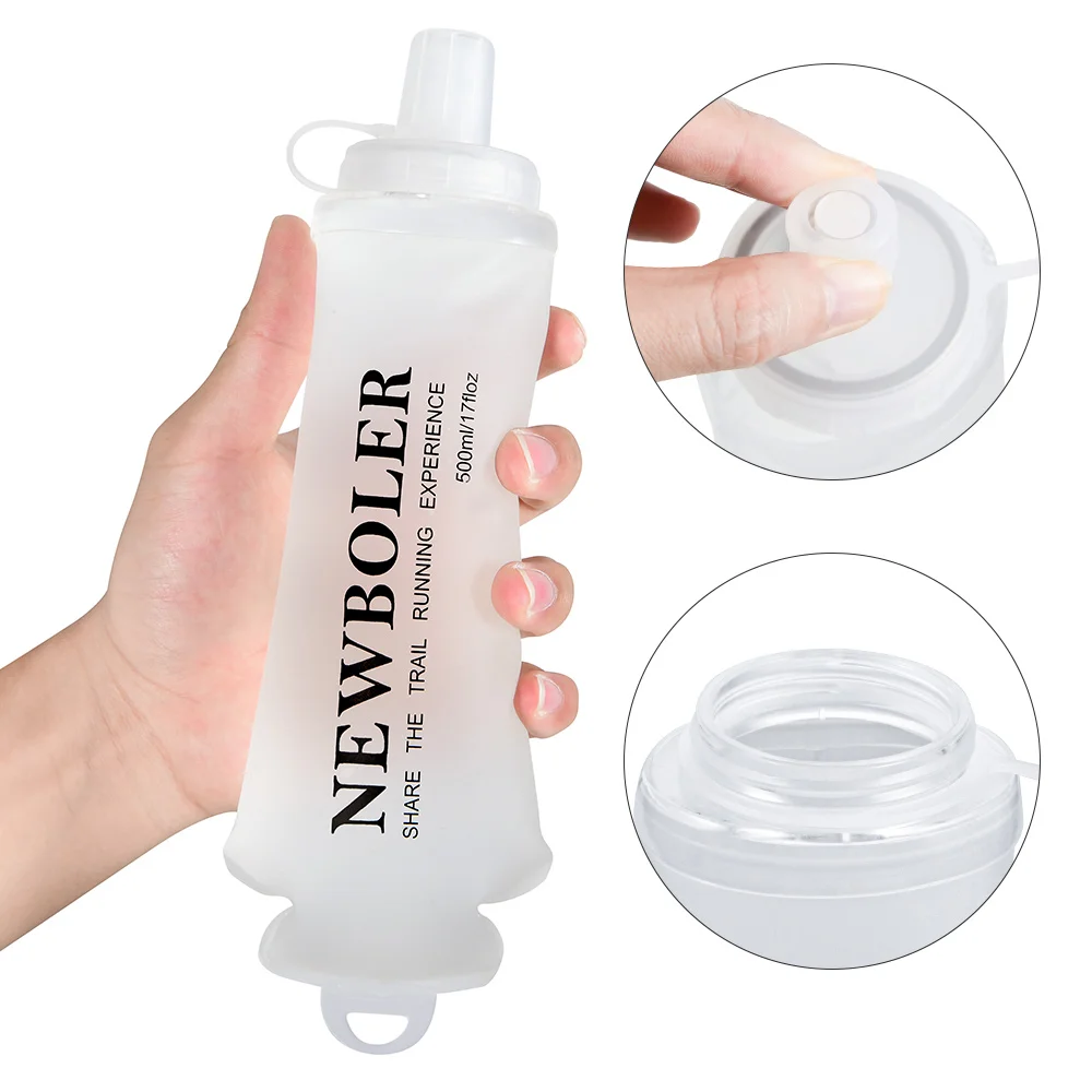 Weiche TPU-Wasserflasche, 500 ml, ultraleicht, faltbar, mit Armband, fest, rutschfest, für Outdoor-Sport, Wasserbeutel, weiche Wasserflasche – Detail 10