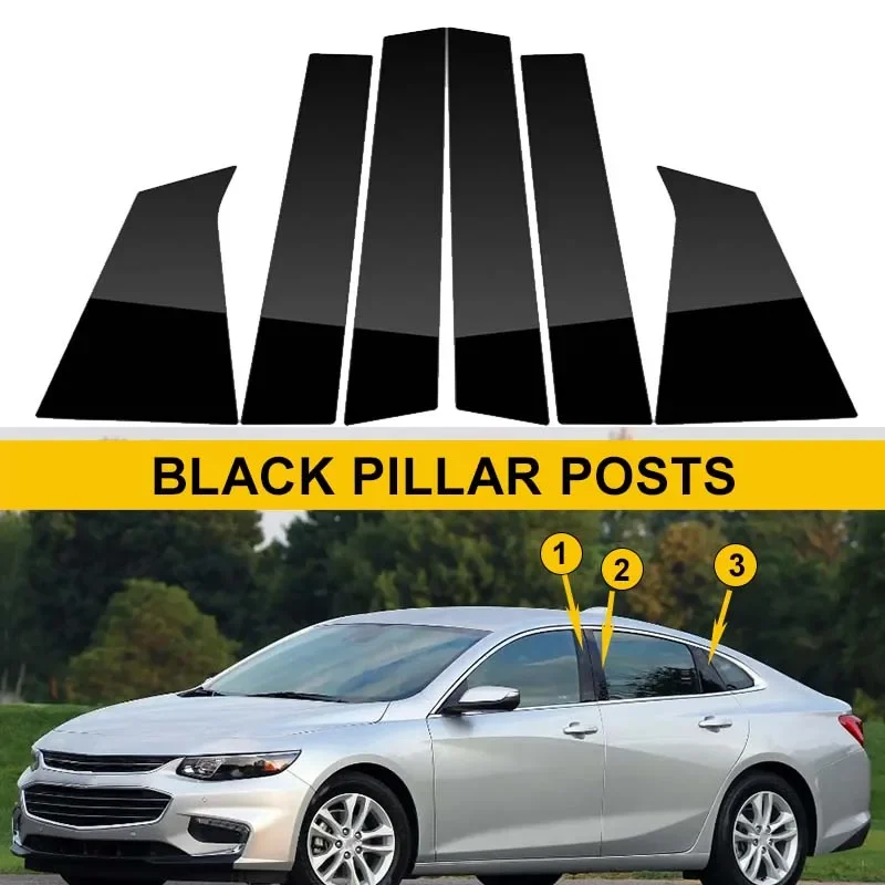 

6Pcs Car Door Window Pillar Posts Trim Molding Cover For Chevrolet Malibu 2016 2017 2018-2022 2023 2024 Stickers Accessories