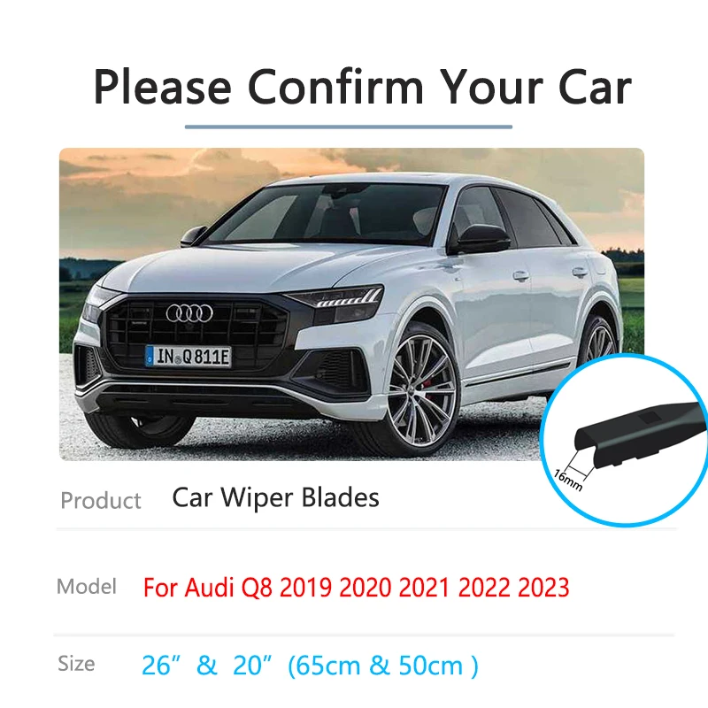 Per Audi Q8 2019 2020 2021 2022 2023 Spazzole tergicristallo anteriori senza telaio Parabrezza Parabrezza Spazzole per finestre Pulizia Accessori