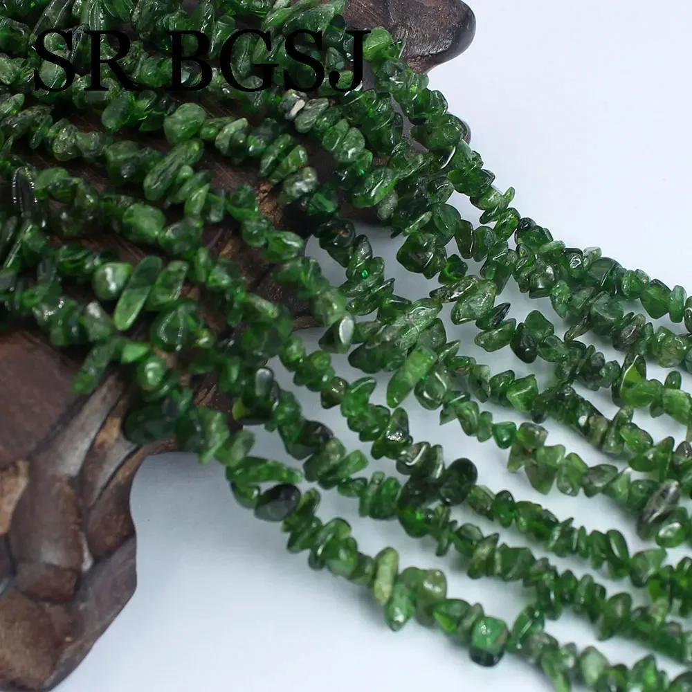 4-6mm Mini Fashion Small Natural Green Diopside Gems Chips Jewerly DIY Spacer Seed Beads Strand 15