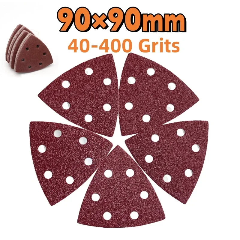 Triangle Sandpaper 90×90mm Mouse Sandpaper 6 Hole Self-Adhesive Triangular Sanding Disc 40-400 Grits for Car Polishing Assorted