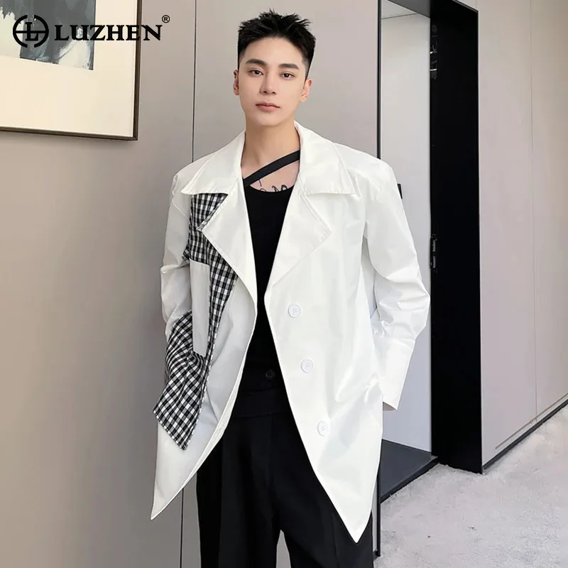 

LUZHEN Design 2025 New Original Personalized Plaid Printed Patchwork Blazer Coat Men's Stylish Elegant Temperament Jacket JY2646