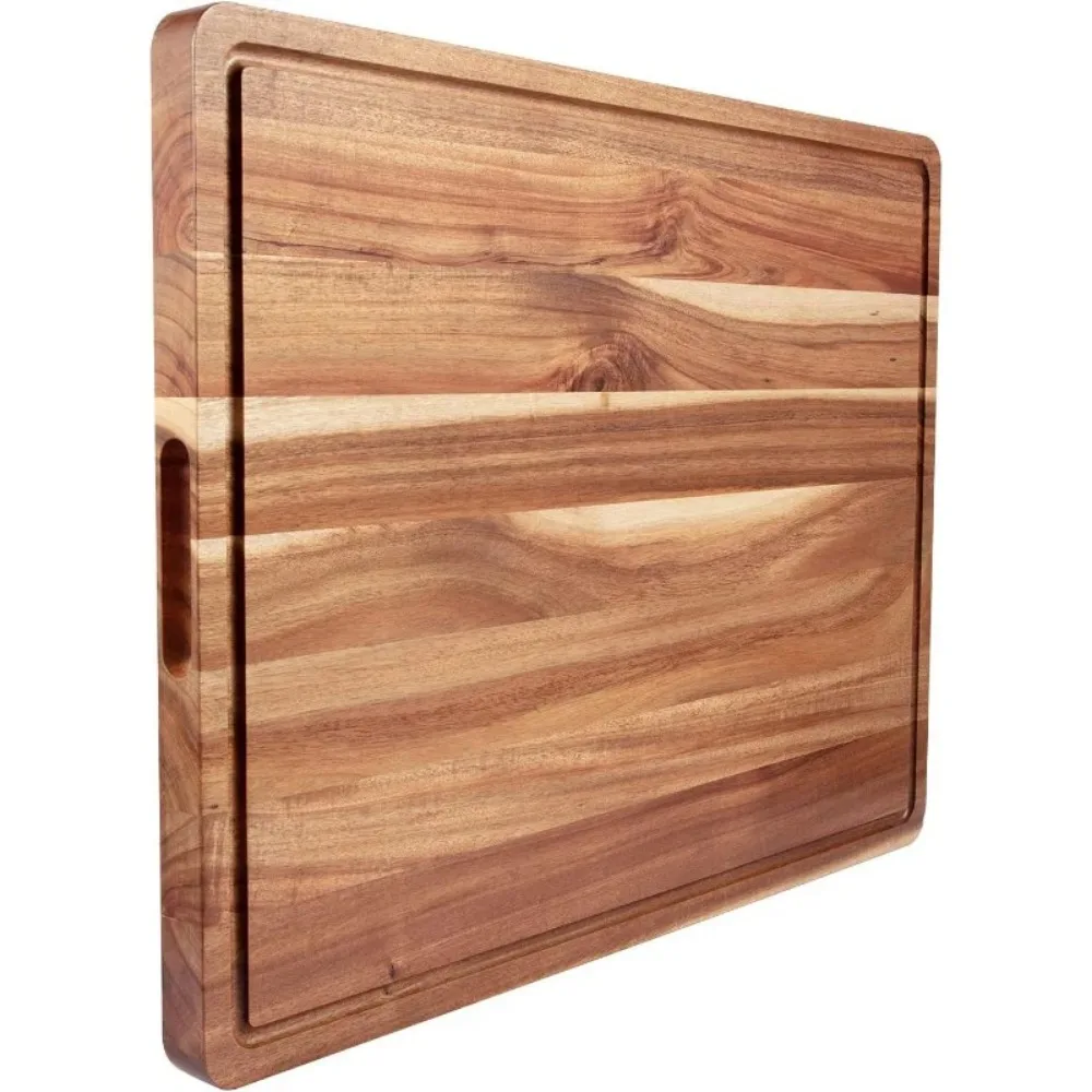 Acacia Wood Cutting Boards for Kitchen, 24 x 18 Inch Wooden with Juice Groove, Reversible Butcher Block  Meat and Veggies