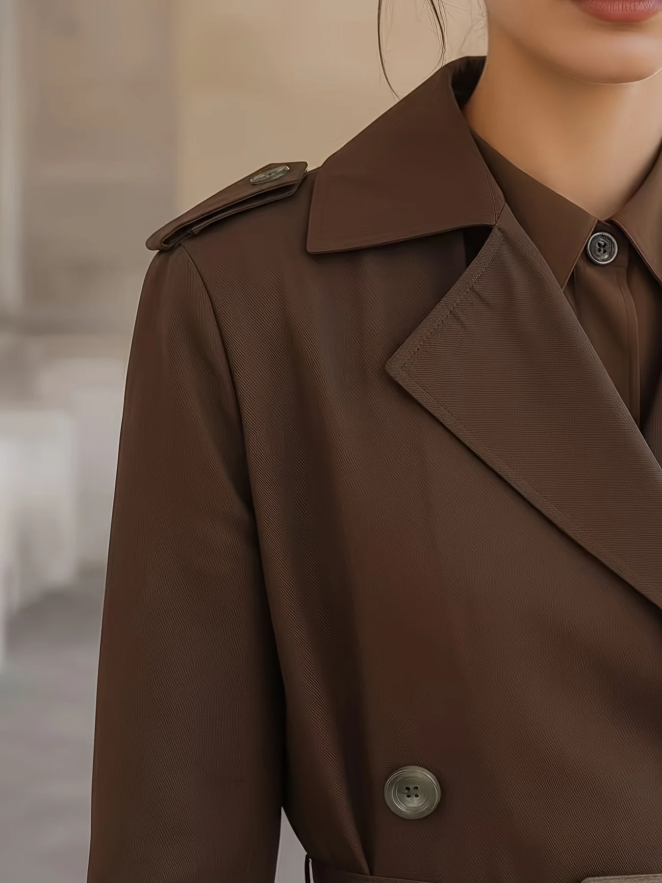 Ladies Spring Autumn Fashion Elegant Double-Row Button Coat Windbreaker Commute Daily Versatile Style in Mearad Color Scheme - view 4