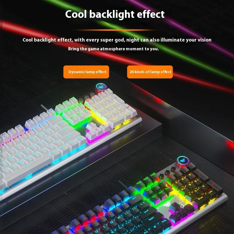 

Aula F3018 104 Keys Gaming Mechanical Keyboard Ergonomics Rgb Backlight Effect Full Key No Impact Multimedia Knob Waterproof