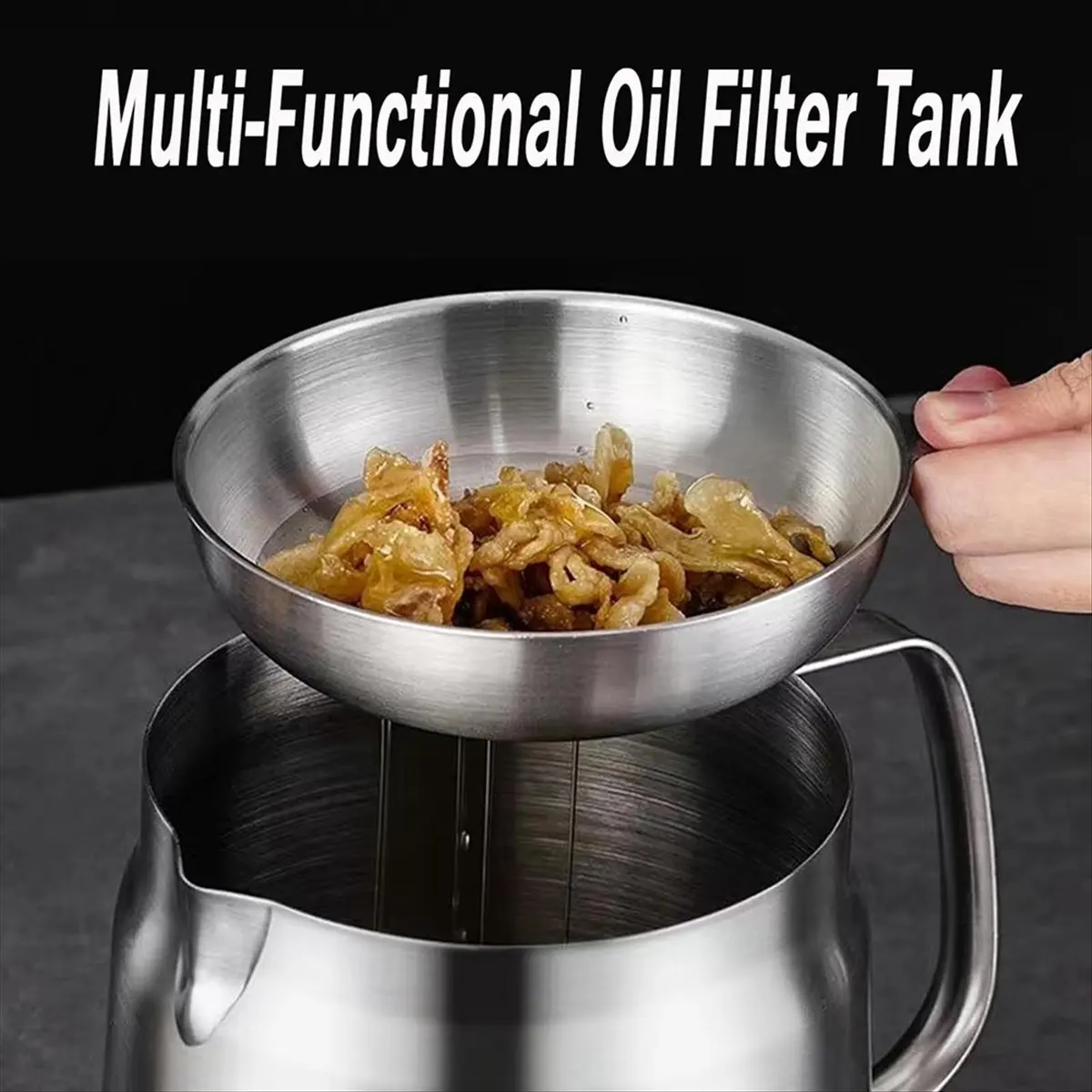 A24I 1.5L 304 Stainless Steel Versatile Oil Filter Tank Stainless Steel Oil Filter Pot Multi-Functional Oil Filter Tank