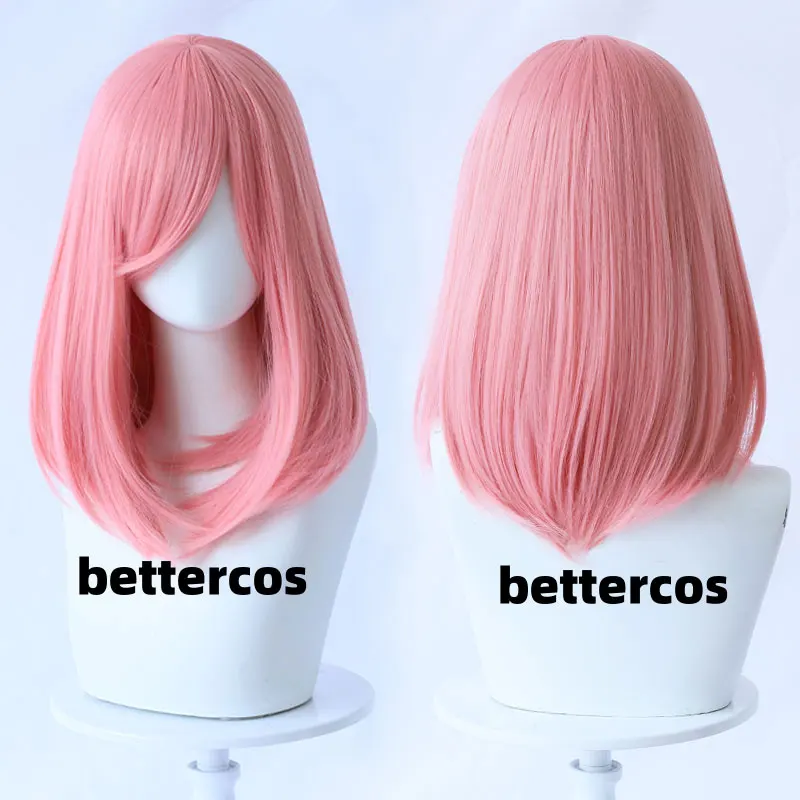 High Quality 40cm Medium Cosplay Wig With Bang Blond Pink Red white Gray Heat Resistant Synthetic Hair Wigs + Wig view 3