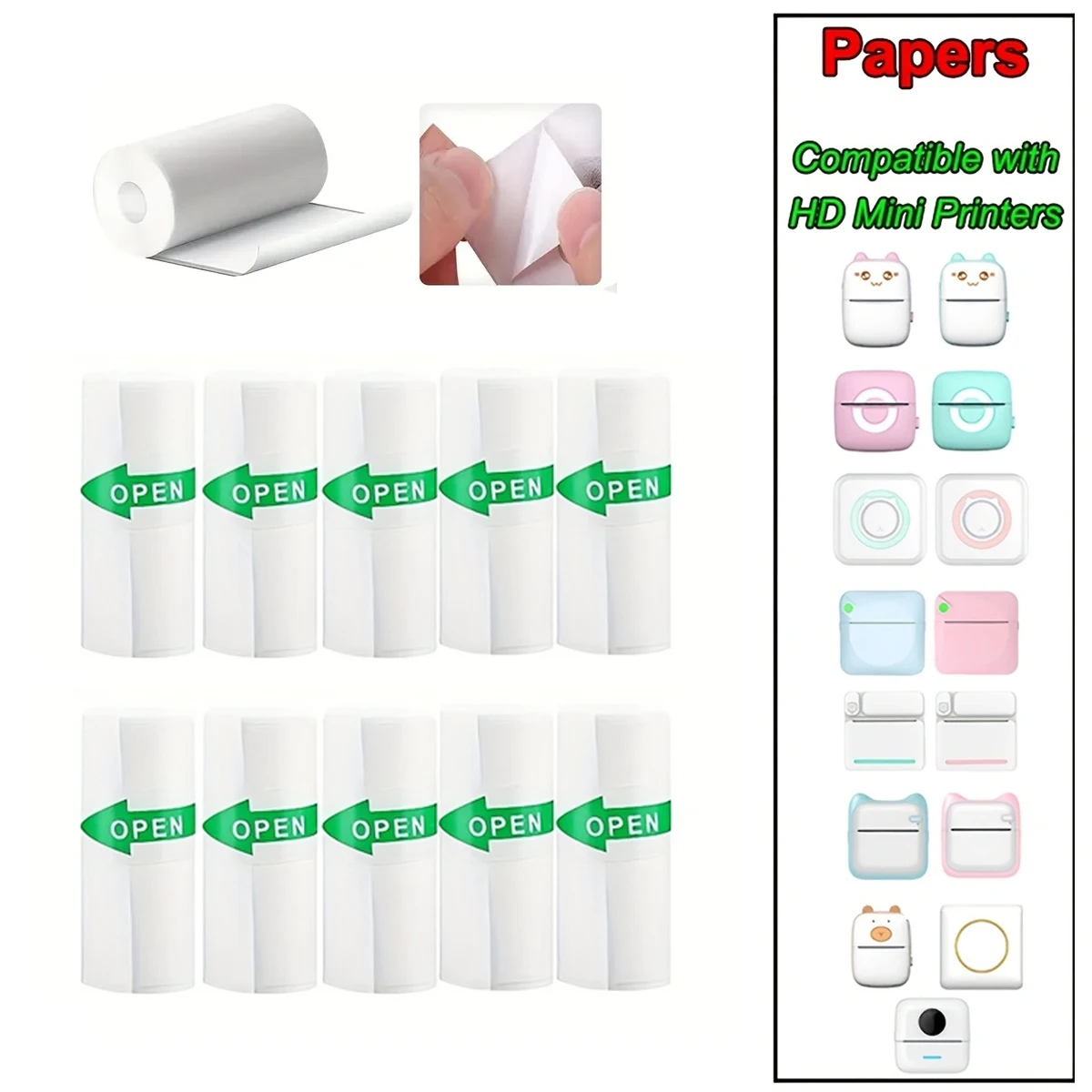 10 Pcs Mini Printer Paper, Self Adhesive Thermal Paper Printable Sticker Paper For Pocket Thermal Printer