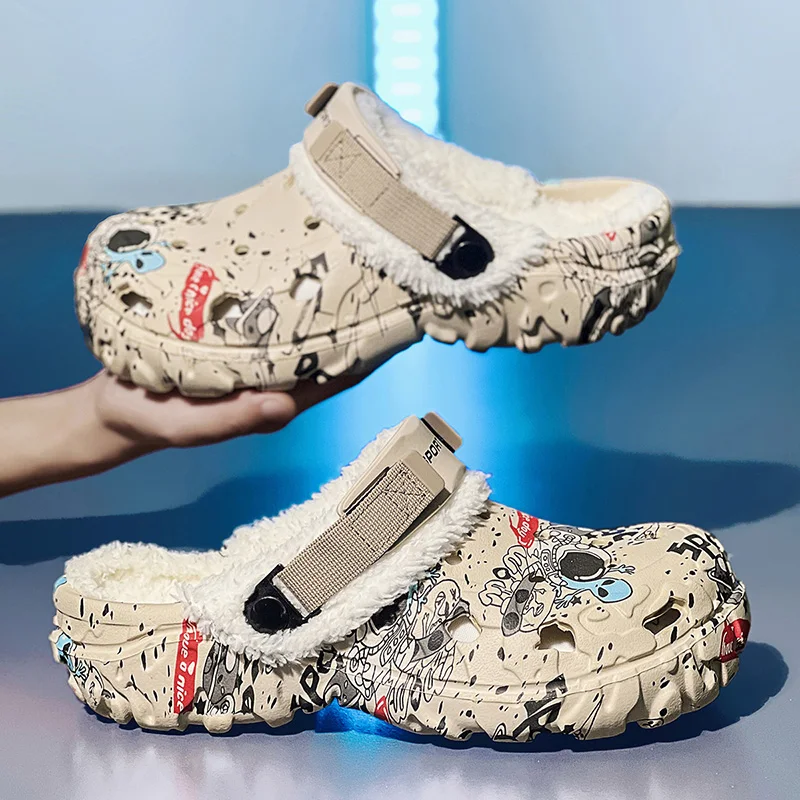 New Men Winter Slippers Indoor Comfortable Warm Slippers Summer Removable Sandals Men Casual Non Slip Plush Fur Slippers for Men