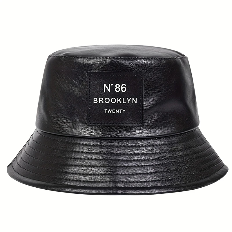 Autumn Winter Brooklyn panama Bucket Hat PU leather Fisherman Hat Outdoor Travel Hat Fashion Sun Hats for Men Women bucket Hats