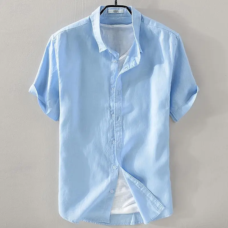Summer Henry V Neck Button Down Shirt Soft and Comfortable Men's Casual Hawaiian Shirt Solid Color White Black