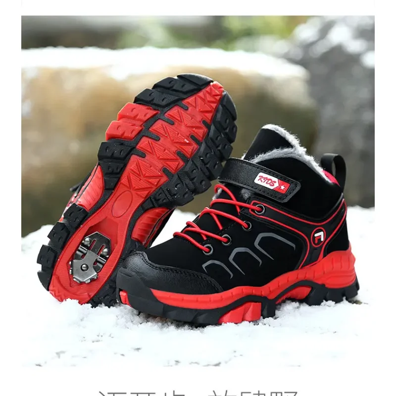 Botas de nieve para niños, zapatos deportivos cálidos de algodón para invierno, zapatos para caminar de alta moda para niños, zapatillas informales