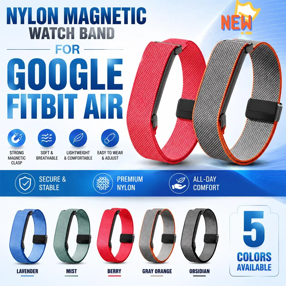 2 Stück Original-Nylonarmband für Google Fitbit Air Uhrenarmbänder, Fitness-Tracker, Sport, Ersatzband für Google Fitbit Air-Armbänder