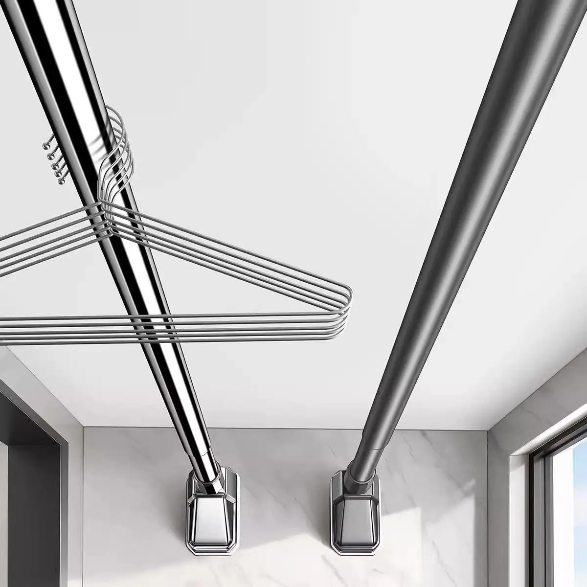 Stainless Steel Retractable Clothes Drying Rods Closet Support Bar Universal Bathroom Curtain Rod Horizontal Bar Clothes Hanger