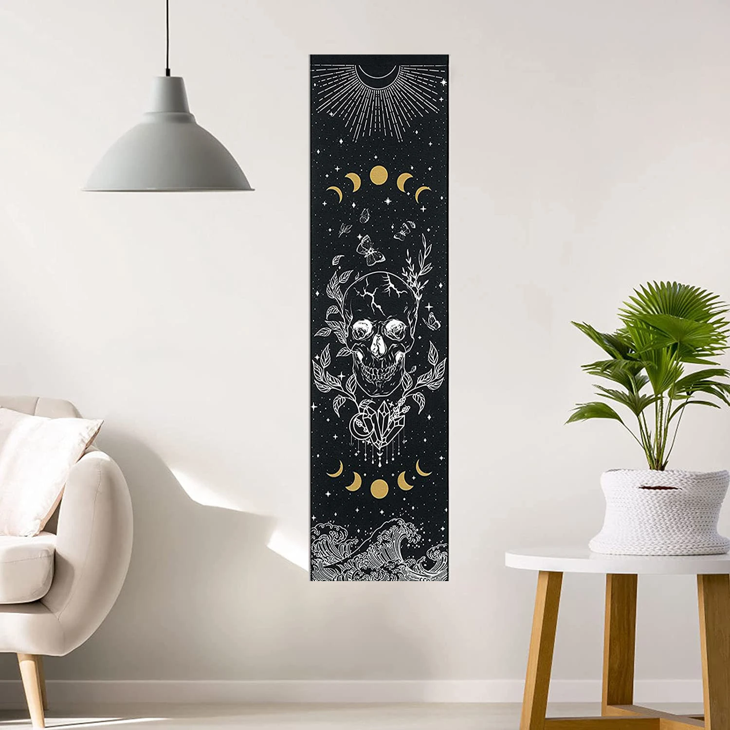 Skull tapestry moon phase tapestry star starry wall hanging black skeleton Witchcraft Hippie butterfly tapestry room Decor