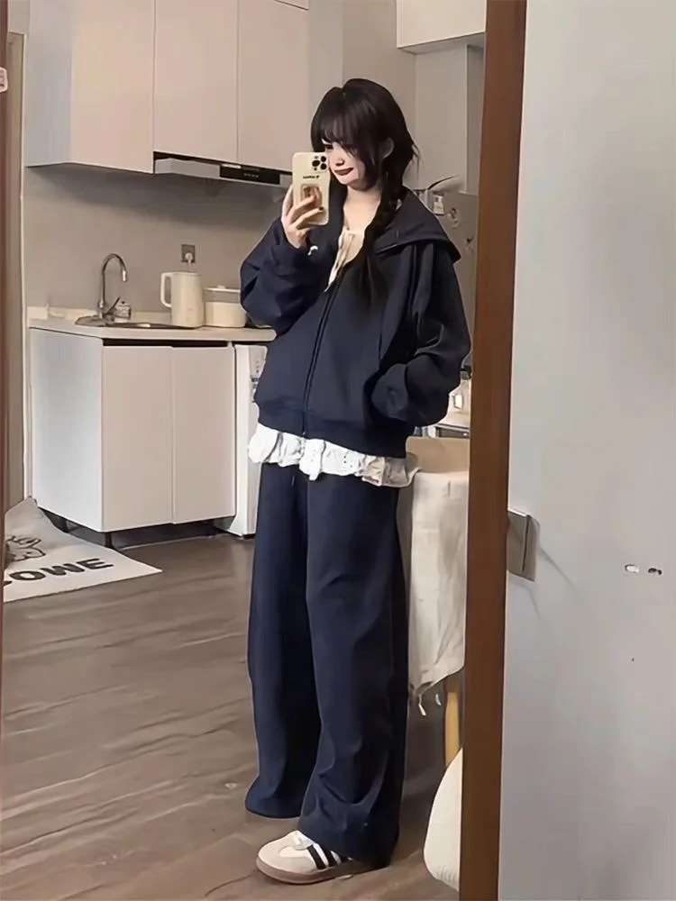 Nuovo set di felpe con cappuccio cardigan primaverili e autunnali per studentesse, set da due pezzi ampio e versatile