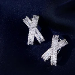 Across 14 Gold Lab Diamond Stud Earring Real 925 sterling silver Engagement Wedding Earrings for Women Bridal Gemstones Jewelry