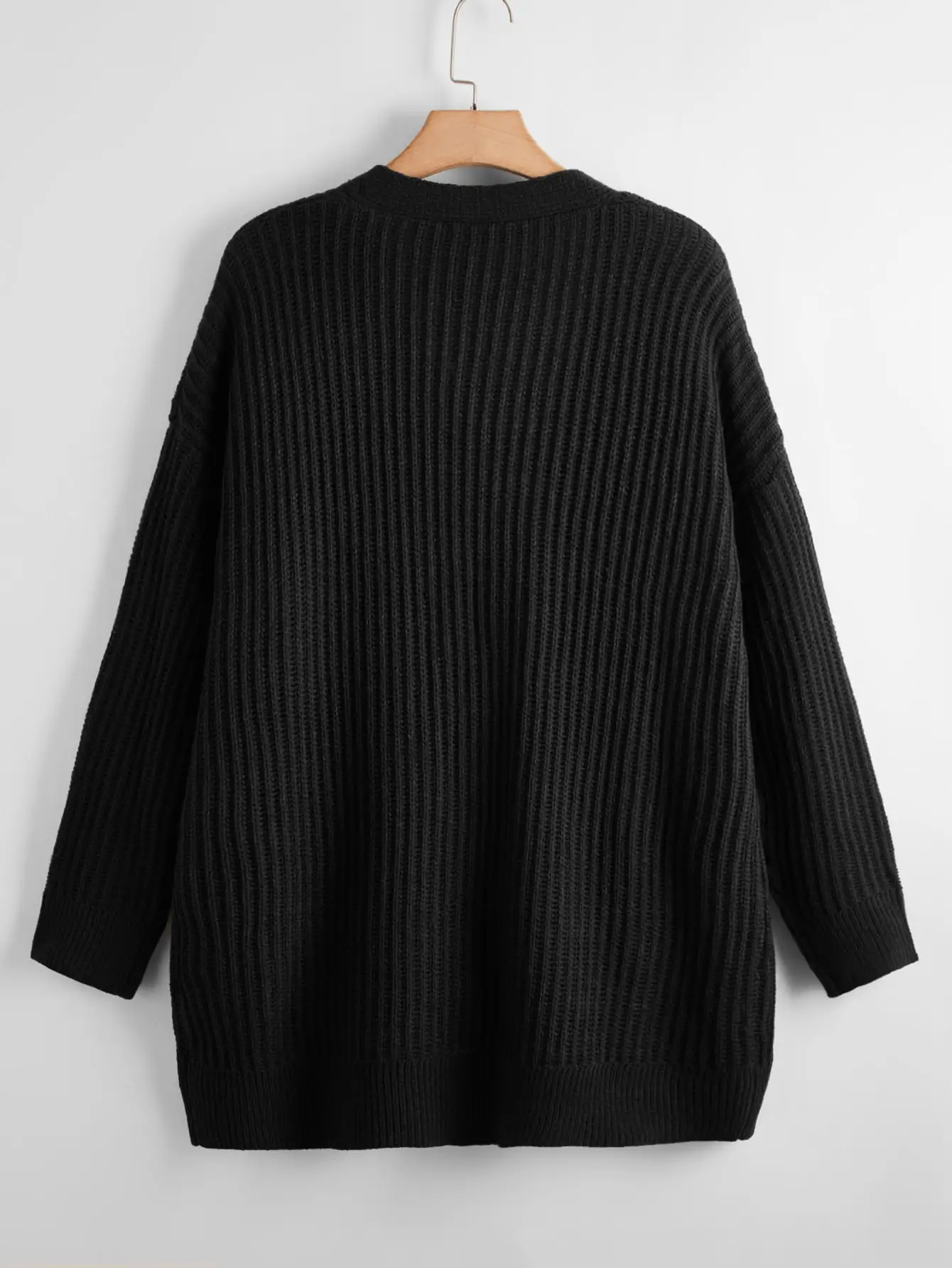 Dames los casual ribgebreid vest met lange mouwen en zakken, zwart, veelzijdig dagelijks gebruik,