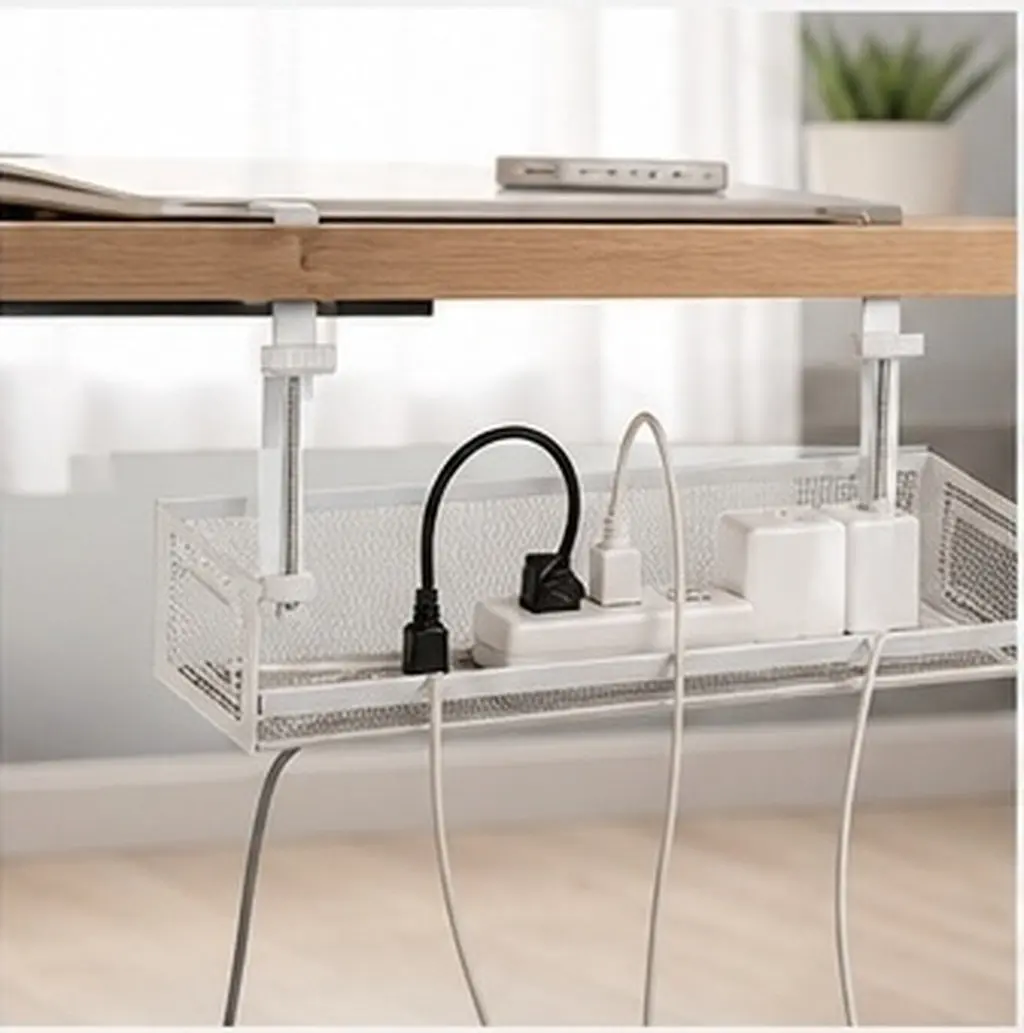 Desk Cable Management Rack Under Desk Cable Tray Mesh Grid Wire Organizer with High Load Bearing Capacity for Keyboard Charger