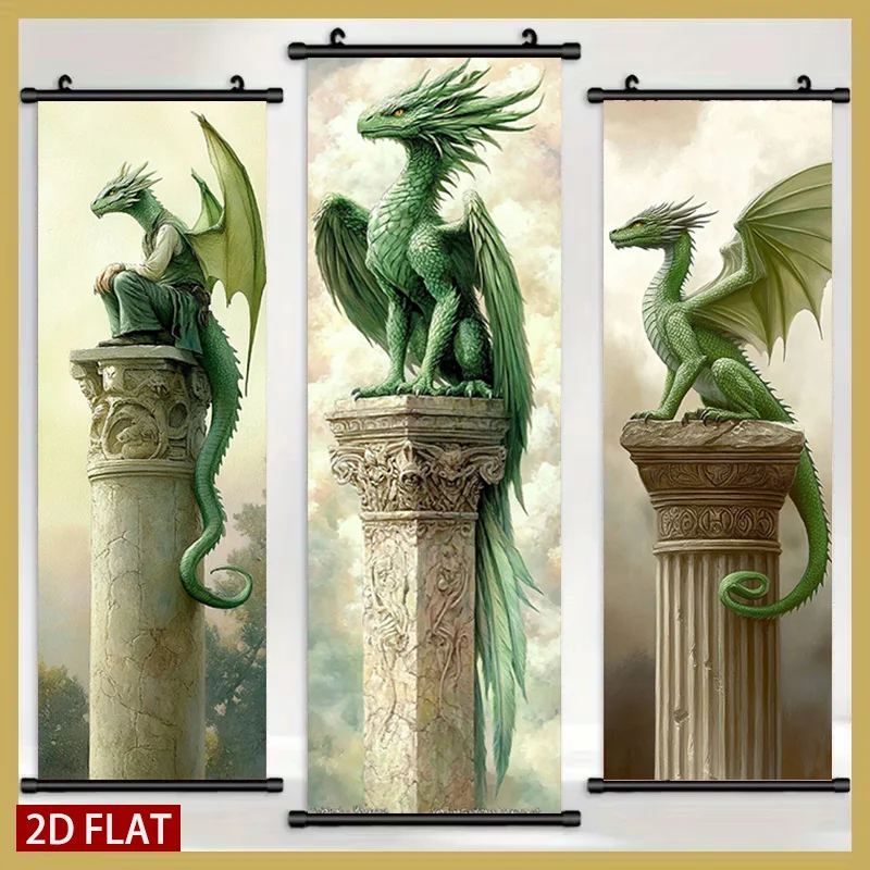 

2D/FLAT-3 шт. Настенный декор с зеленым драконом на колонне, пластиковая картина-свиток, современный декор для гостиной, спальни, офиса, прихожей