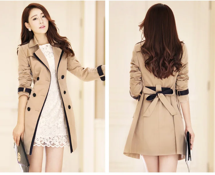 

Women's Spring And Autumn Amazon Color Block Korean Version Double-Breasted Coat European Trendy Jacket