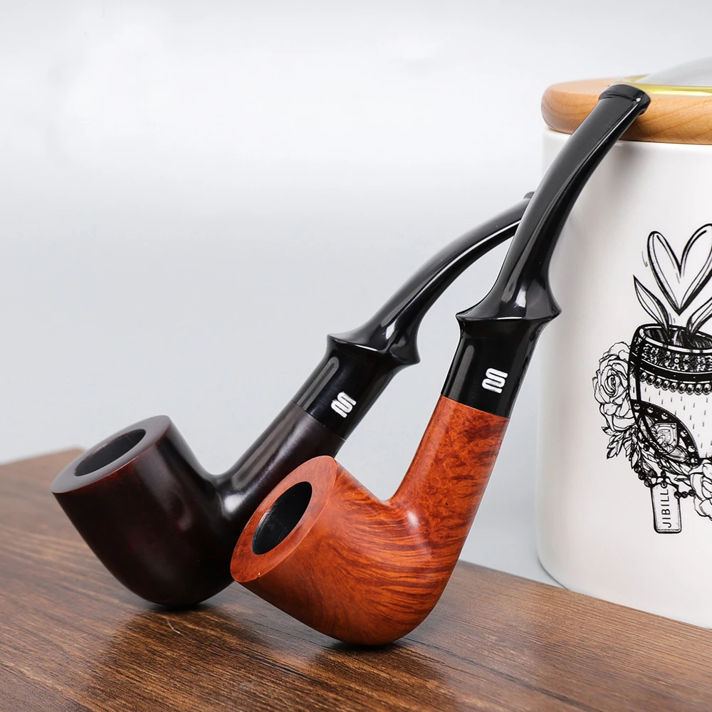 MUXIANG Small briar tobacco pipe, 9mm flue, hand-carved pipe, curved handle pipe, gift for beginner smokers