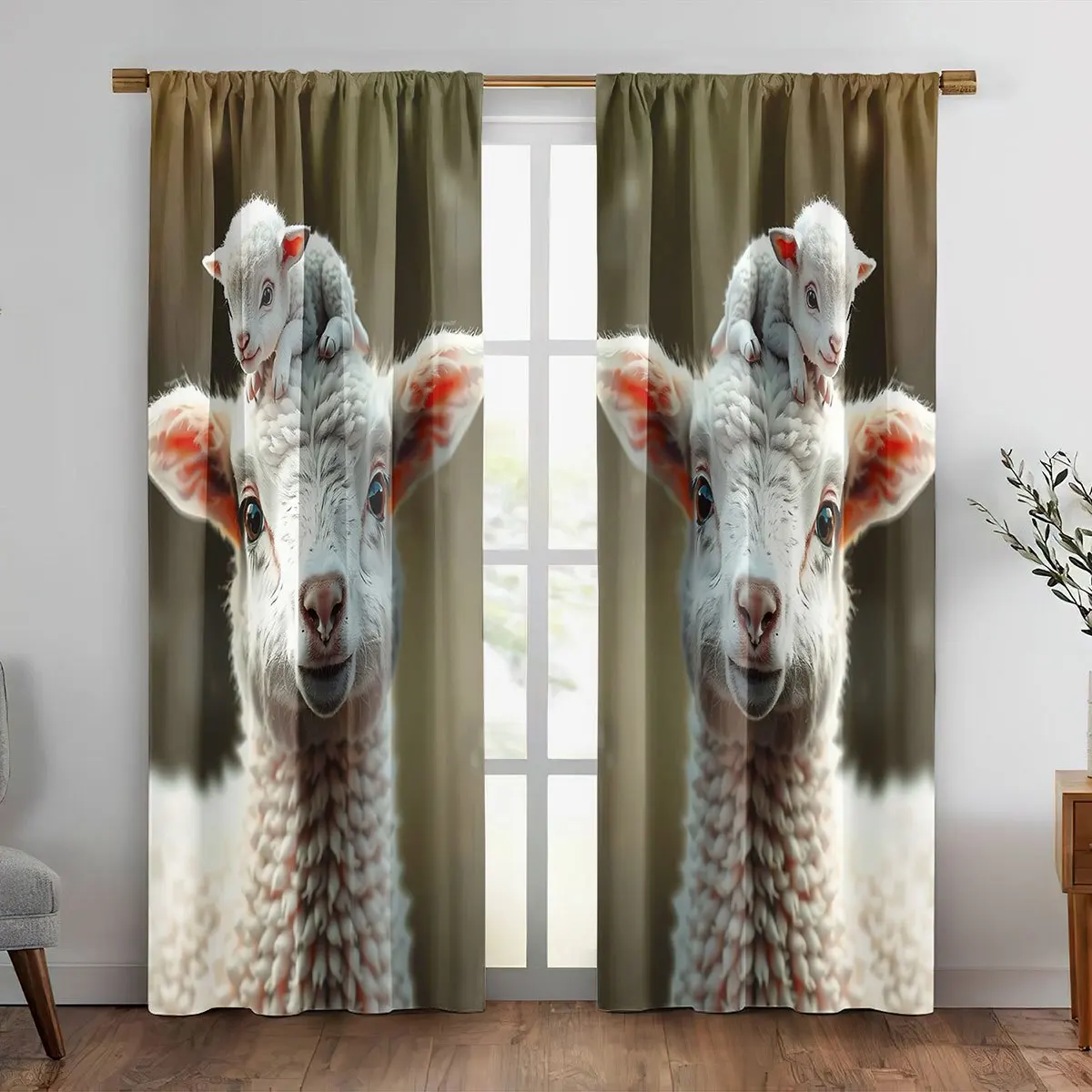 Two cute sheep patterns Print Drapes Room Darkening Window Curtains for Home Decor,Rod Pocket Blackout Curtains Bedroom