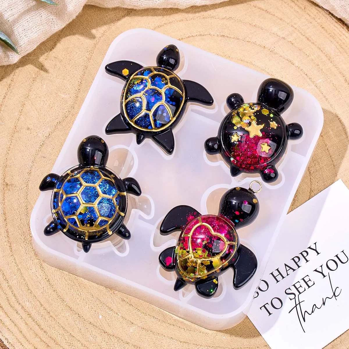 3D Cute Sea Turtle Keychain Silicone Mold DIY Ocean Theme Animal Ornaments Tortoise Crafts Making UV Epoxy Resin Jewelry Molds