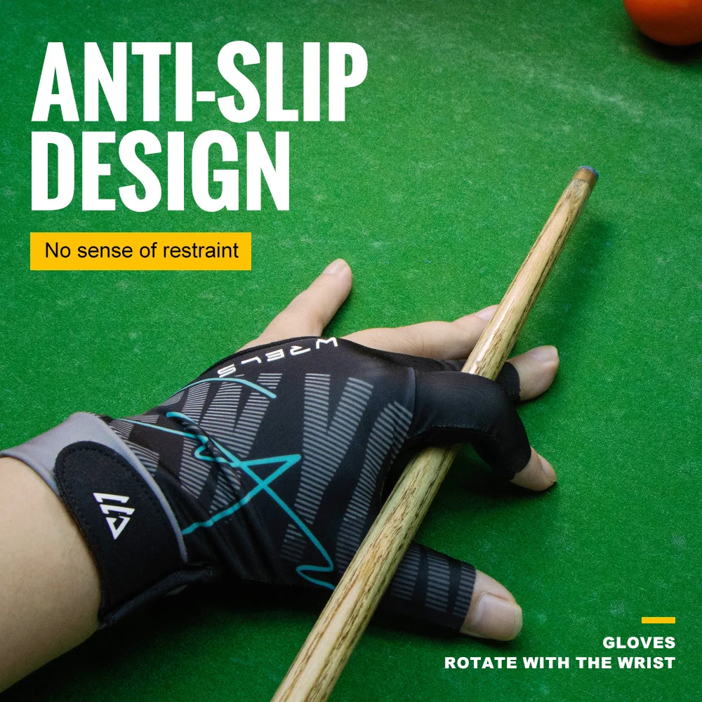 WRELS Open Finger Billiard Gloves Breathable Polyester Snooker Pool Glove Anti-Slip Adjustable Billiard Training Cue Glove