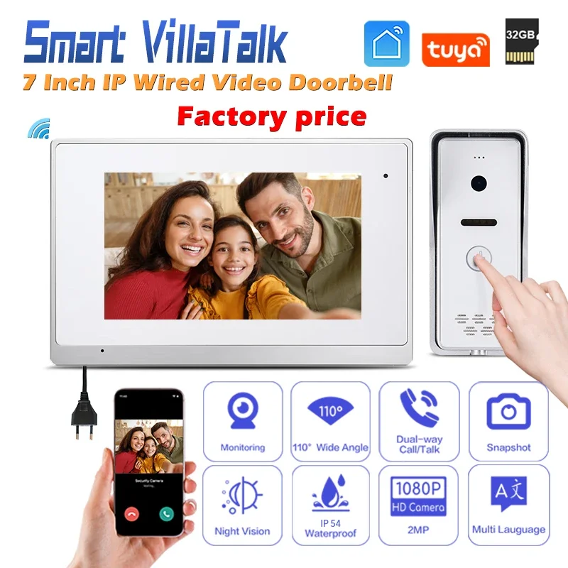 

New Design IP 7color capacitive full touch screen connect CCTV doorbell security camera smart camera apartment audio wifi tuya