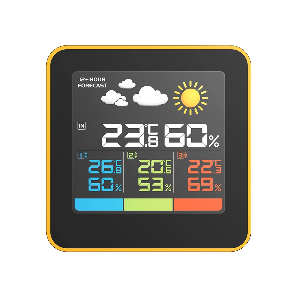 Colour LCD Multi-zone Weather Station Indoor/Outdoor Temperature Humidity Monitor Wireless Weather Forecast 3 Remote Sensor 100M