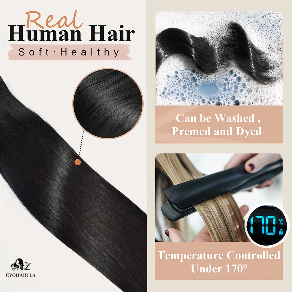 مستقيم سلس كليب Ins 100% وصلات شعر بشري بولي Clip كليب Ins الشعر التمديد للنساء كامل الرأس 120 جرام اللون الأسود الطبيعي